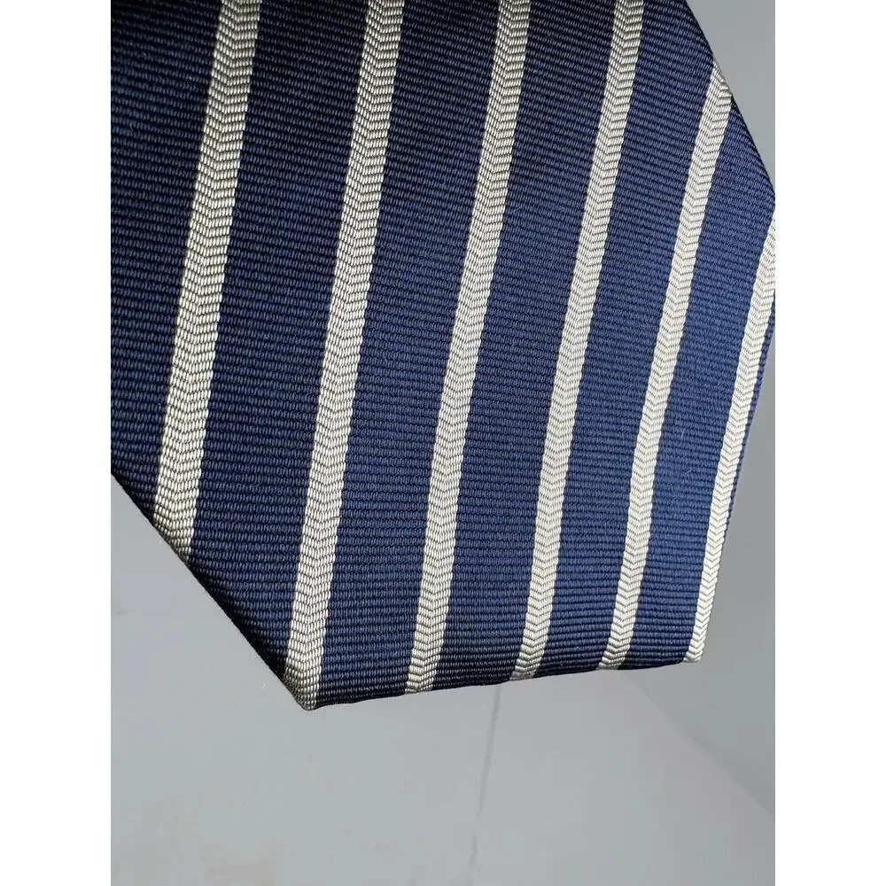 XMI Nordstrom Mens Silk Tie Navy Blue Silver Stripe Hand Sewn USA Necktie